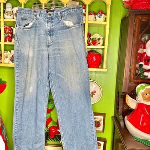 Vintage Saddlebred distressed grunge stained light blue denim classic fit jeans!